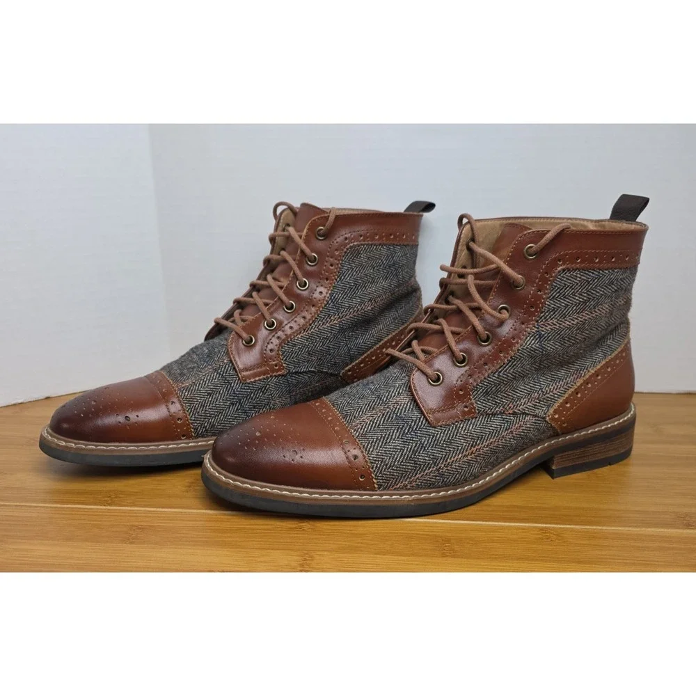 La Milano Ankle Oxford Cognac Leather Boots ELI II B521117K Men's Size 12